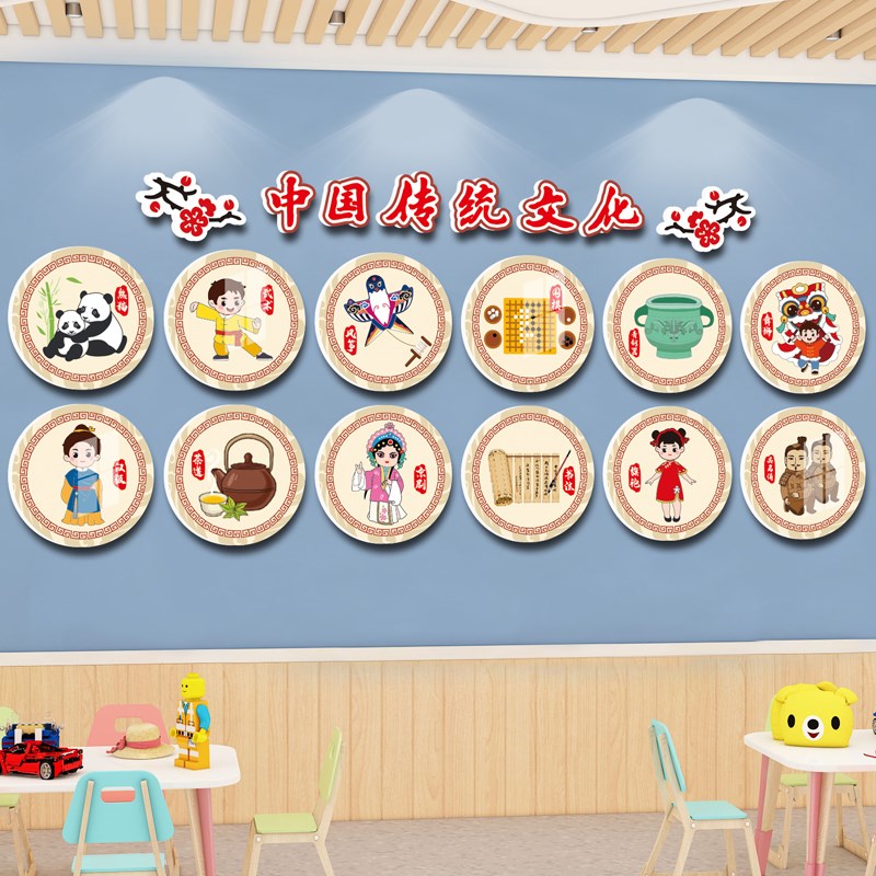 幼儿园墙贴传f统文化布置爱国环创主题墙成品教室走廊楼梯墙面装