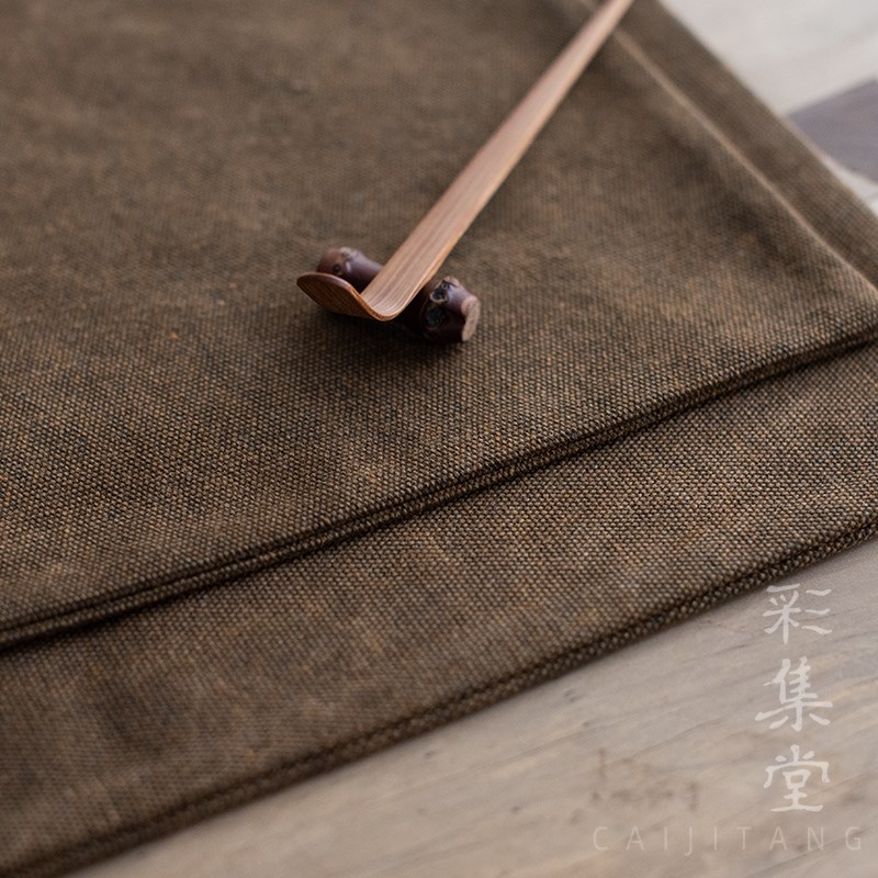 彩集堂 复古干泡长茶席 侘寂加厚水洗帆布N茶桌垫布茶咖桌旗茶铺