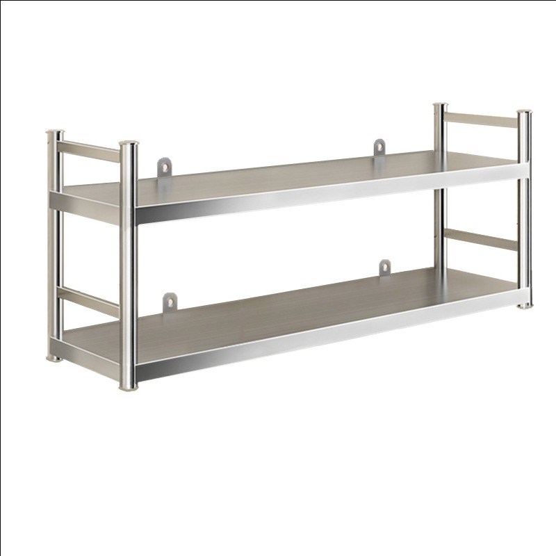 不锈钢壁挂式置物架厨房饭店墙上调味品架2层微波X炉收纳架挂墙