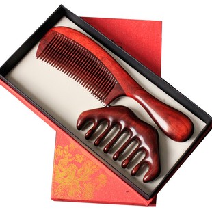 红檀水滴按摩梳子k宽齿经络梳结婚套装礼物紫檀木梳防男女家用脱