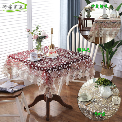 餐桌布布艺蕾丝家用中式长方形酒红色桌布咖色正方形台Z布圆形台