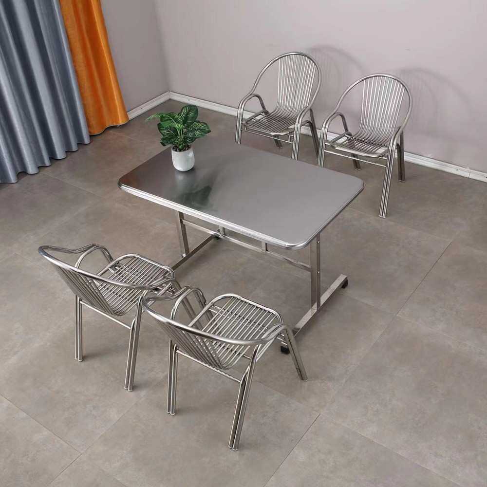 加厚双层不锈钢长条桌工字折叠餐桌家用简约长桌欧式宿舍长方型桌
