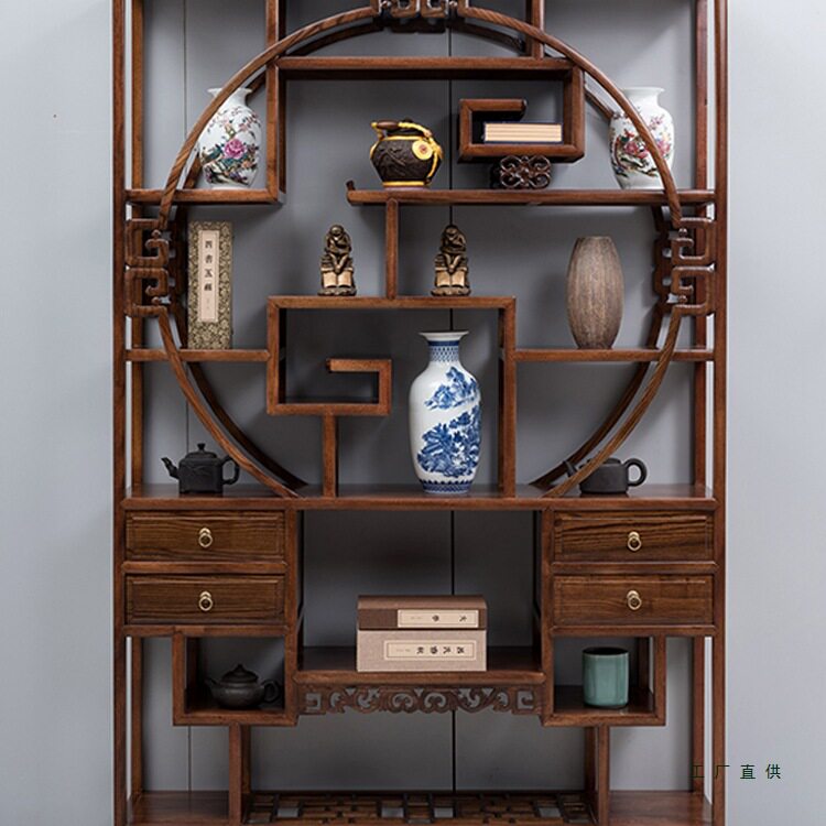 圆形博古架实木中式多宝阁展示柜茶叶茶具隔断古董架金花梨1.3米