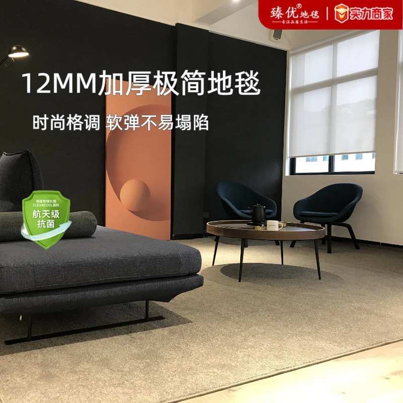 富兴复古洋气微杂色羊毛圈绒极简素色地毯卧室客厅高级感羊毛地毯