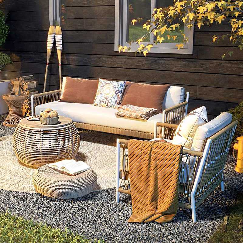 现代户外沙发庭院阳台露台藤编沙发岩板茶几组合北欧防水户外家具