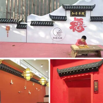 彩绘款特大号特厚免架子瓦徽派仿古建屋J檐门头窗户墙面装饰树脂