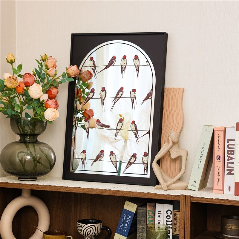 《喜鹊报喜》法式中古餐厅镜子画B法式轻奢高级感挂画客厅玄关壁,家居饰品,镜面画,淘宝优惠券,粉丝福利购,淘宝优惠卷