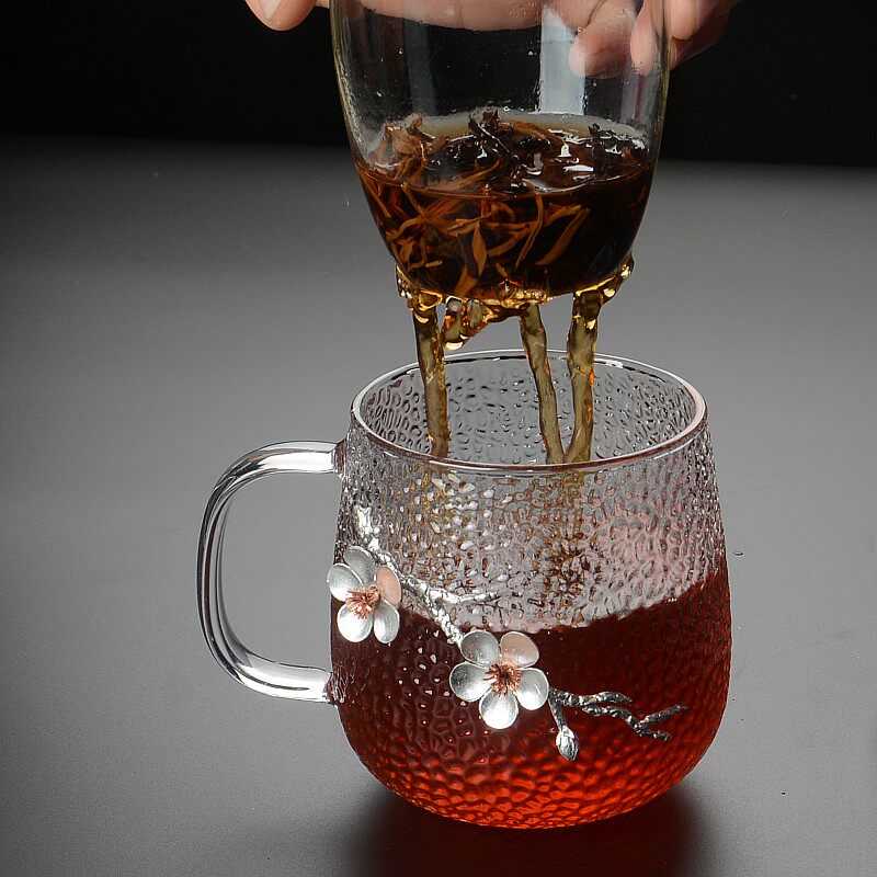 玻璃花茶杯茶水分离办公室杯子女玻璃杯
