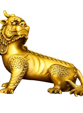 黄铜谛听摆件九华山地藏王坐骑独C角神兽客厅办公室装饰铜貔貅地