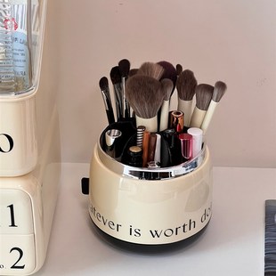 旋转化妆b刷收纳桶大容量防尘带盖化妆品眉笔口红桌面收纳盒笔筒