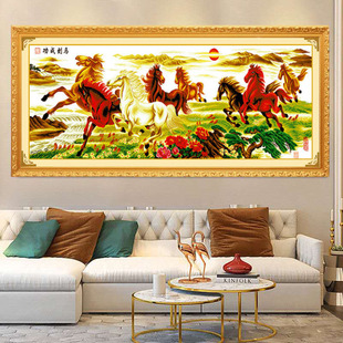 已装裱完带框架十字绣成品纯手工绣好的马到成Q功八骏图送礼客厅
