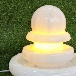 纯净白色玉石材风水球流水摆件家居客厅装 饰空调R房降燥加湿器送