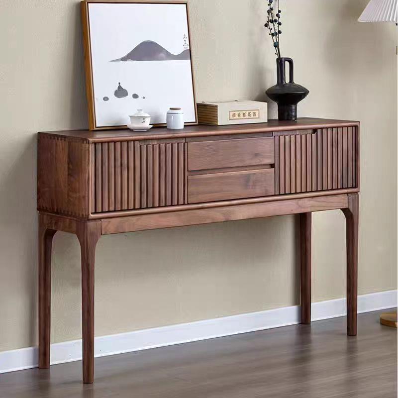 北欧黑胡桃木玄关柜实木玄关桌台案简约长条柜新中式门厅过道边柜