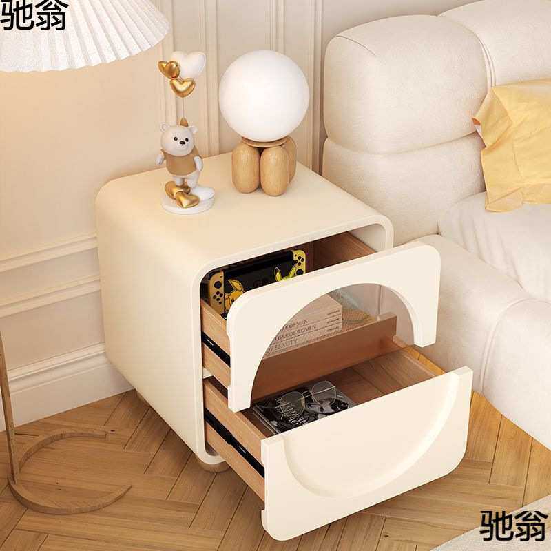 卧室轻奢实木简约床头柜简约现代创意床边柜奶油家用储物柜小型