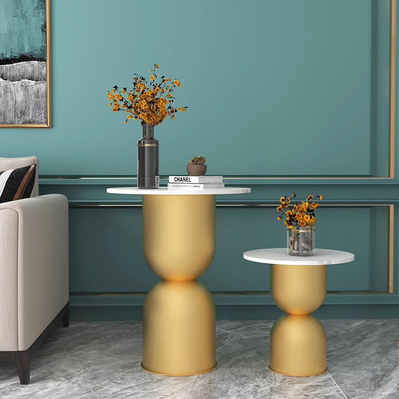 北欧创意边几茶几简约现代轻奢客厅沙发边柜角几铁艺大理石小圆桌