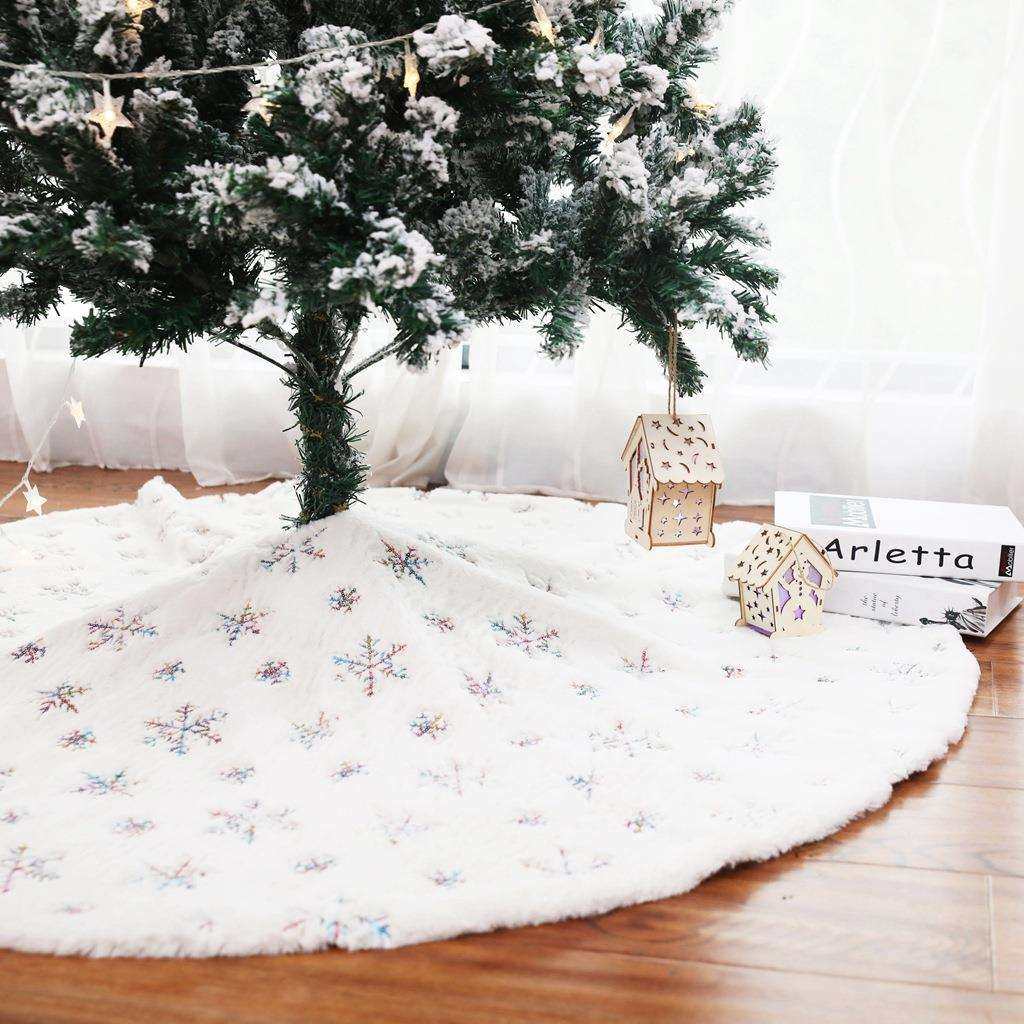 新品圣诞节庆装饰品冰晶雪花树裙创意新款90cm圣诞树围裙兔毛树裙