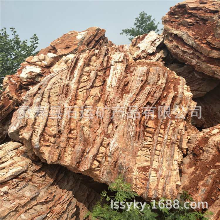 红色千层石假山石 园林别墅庭院造景假山石 千层石 景观石