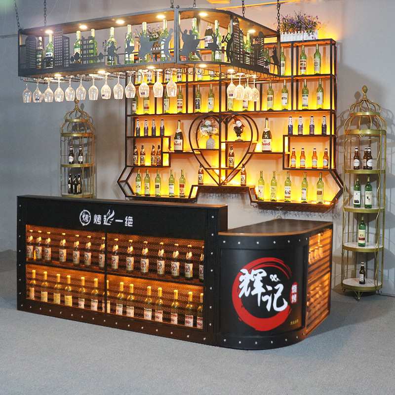 铁艺复古简约酒吧餐厅吧台桌工业风收银台壁挂展示架柜红酒架吧台