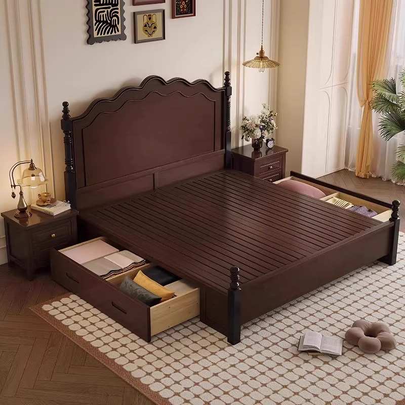 美式实木床现代简约1.8m1.5m双人床中古床复古法式床主卧轻奢婚床