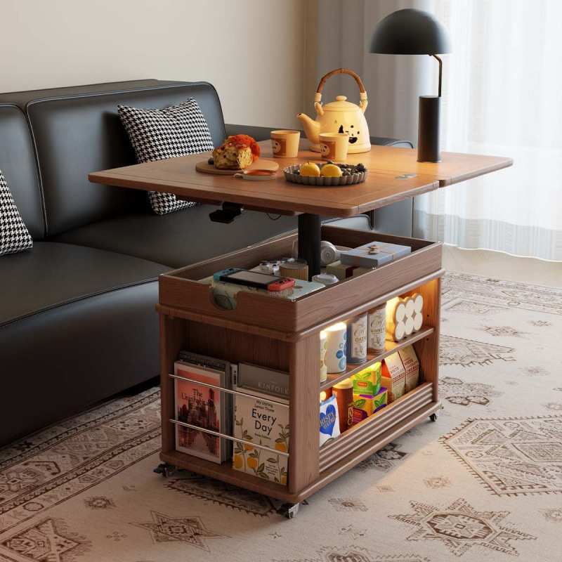 尚馨阁实木折叠茶几可升降小户型客厅家用2025