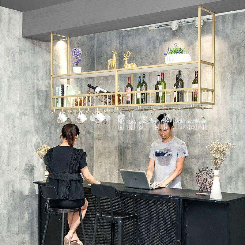 酒架悬挂壁挂式吧台酒柜铁艺吊架餐厅吊柜家用吊储物商用高脚杯架