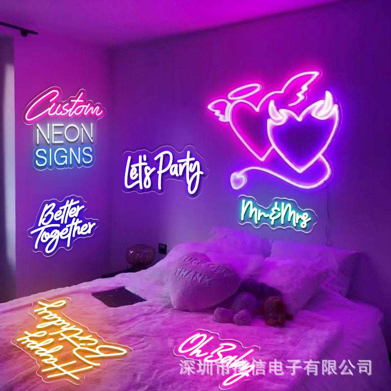 ?外贸电商led霓虹灯牌节日派对英文字母灯氛围装饰亚克力板霓虹