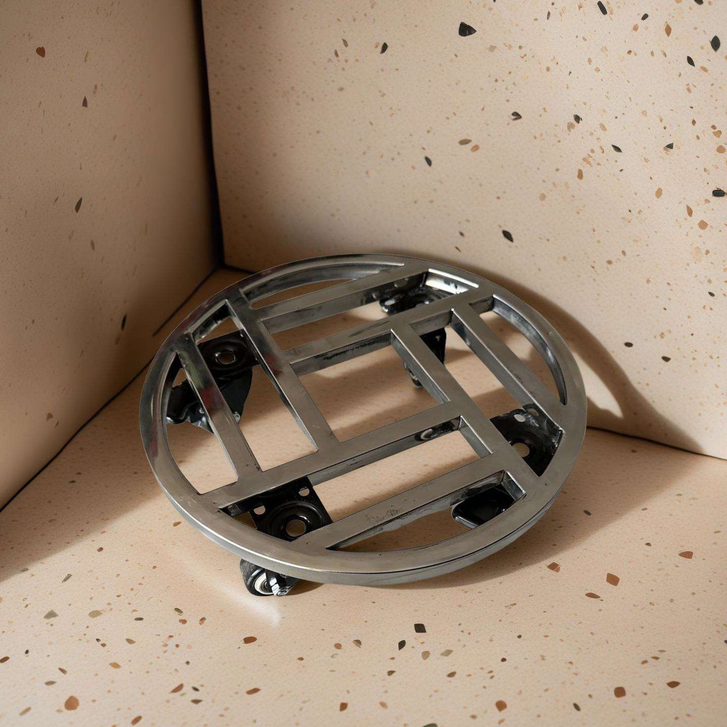 爆乌龟盆景架带刹车万向轮移动底座不锈钢圆形花架鱼缸大花盆车底