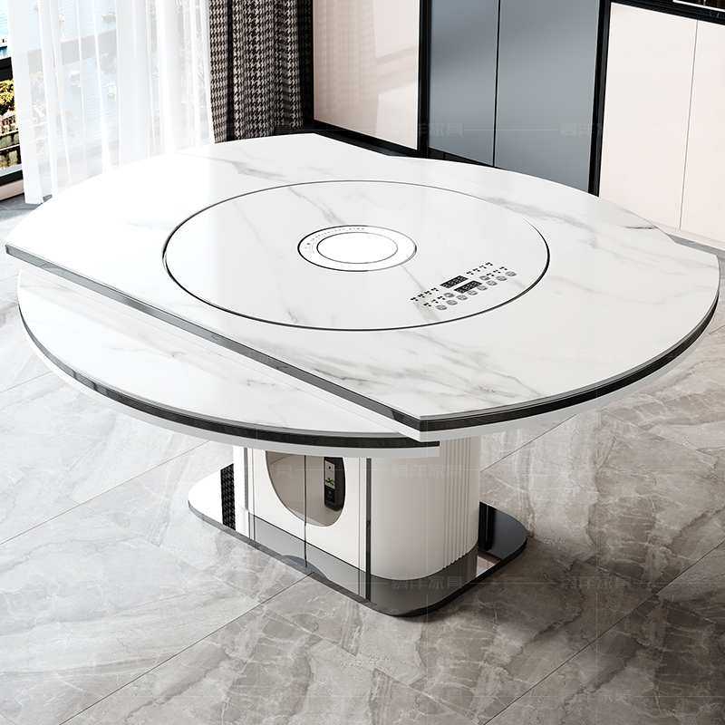 N5电磁炉餐桌一体轻奢现代简约岩板餐桌椅组合带暖菜转盘家用小户,3C数码配件,USB灯,淘宝优惠券,粉丝福利购,淘宝优惠卷