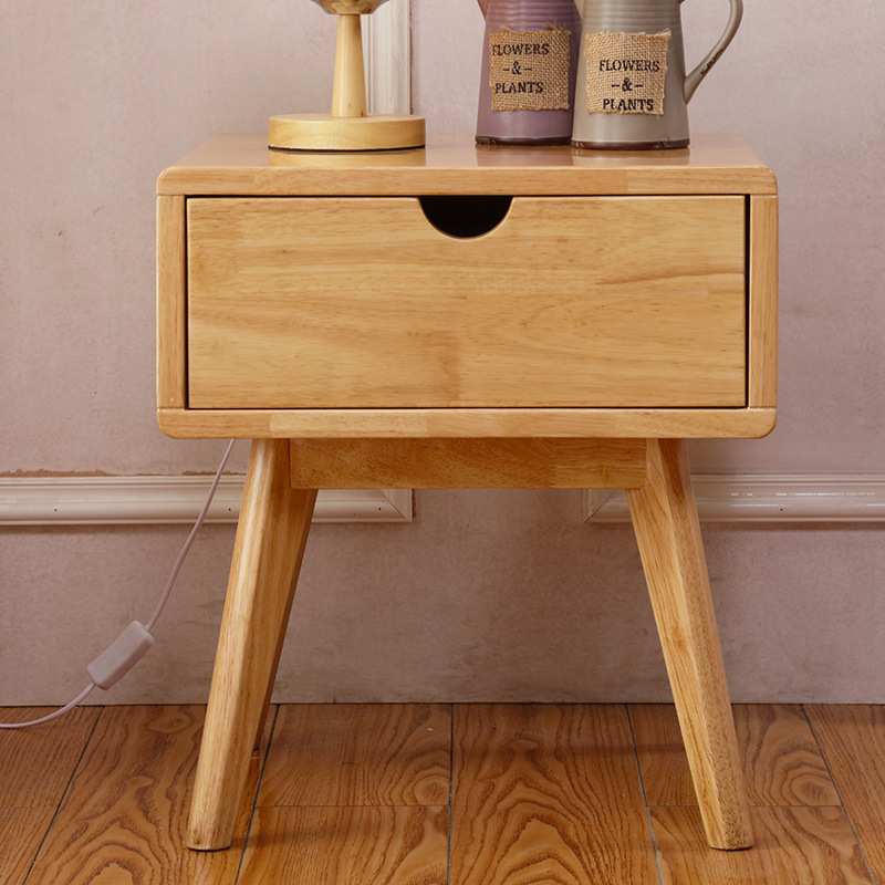 全实木北欧床头柜子边角橡木简易储物柜北欧现代简约是木床头柜