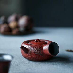 手绘孤品甜甜圈纯手工南蛮烧侧把急须裸烧赤贫朱泥小容量单个茶壶