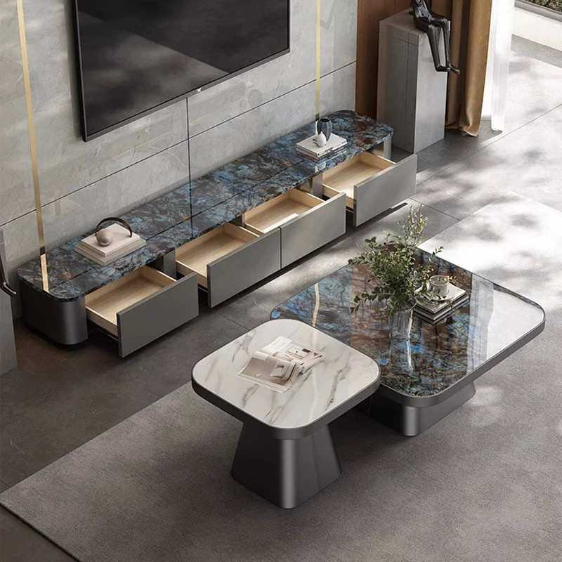 大理石茶几电视柜组合奢石微晶石客厅高端轻奢现代意式极简设计师