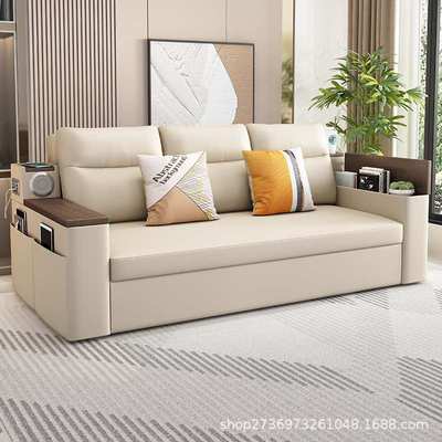 实木沙发床可折叠两用多功能小户型客厅推拉伸缩北欧带音响沙发床