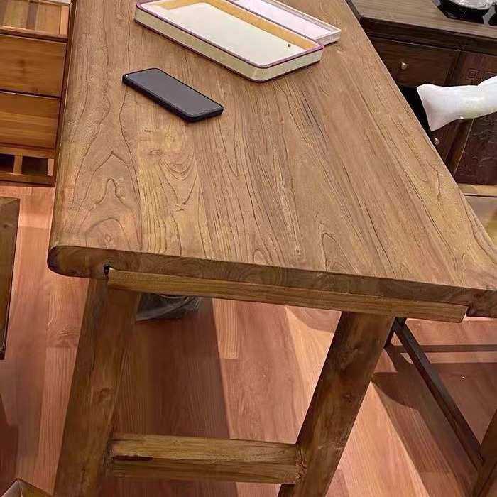 老榆木实木餐桌复古茶桌长条餐桌家用餐馆吧台书桌办公电脑桌民宿