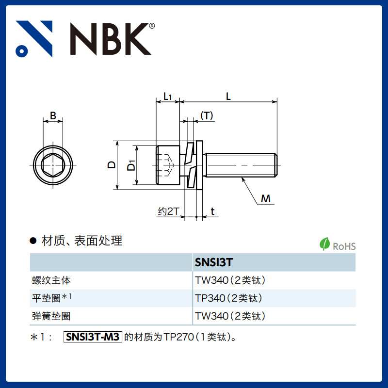 NBK SNSI3T 钛合金真空带垫圈内六角圆柱头螺栓 无尘作业简单机械