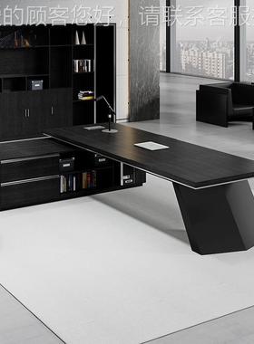黑色家时尚办公室大班台现代简高约总裁经桌理老板89-050级感商务