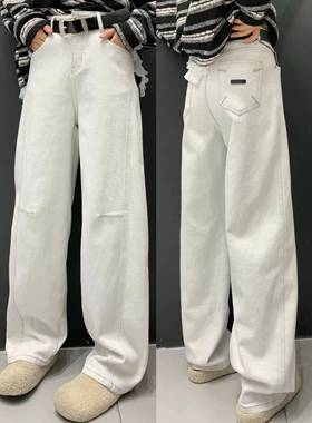 欧货灰色弯刀裤女2025早秋新款牛仔裤高腰宽松直筒长裤时尚爆款弹