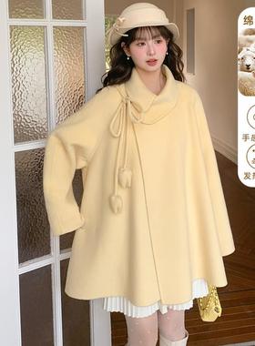 森女部落双面呢毛呢外套女70.7%绵羊毛新款设计感甜美宽松外套冬