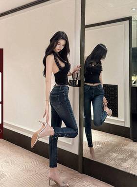 viola【千金神裤】e*s镇店王牌裤型 重工刺绣蕾丝牛仔小脚裤修身