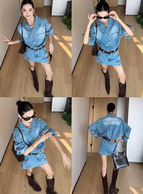 CIZZLEMORE 复古水洗宽松衬衫裙包臀设计感时尚百搭牛仔连衣裙女