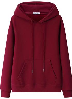 正肩春秋纯色卫衣女2025新款爆款连帽加绒加厚冬大码减龄薄款外套