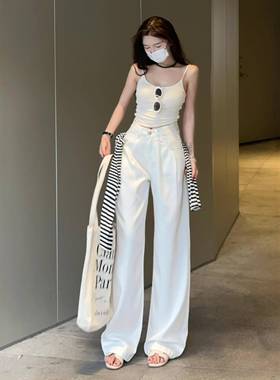 李李服饰白色天丝牛仔裤女2025春季新款高腰宽松显瘦三防垂感长裤