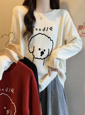 麋鹿少女2025秋冬新款胖mm大码女卡通提花针织衫宽松减龄新年毛衣