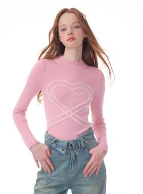 ziziFei秋冬季复古爱心半高领内搭上衣加厚修身显瘦针织打底衫女