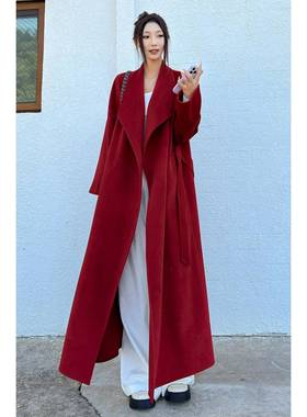 红色大衣女款2025新款冬双面羊绒羊毛高个子呢子外套结婚新娘毛呢