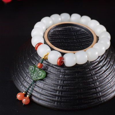 新疆和田博物馆和田玉新中式手串羊脂白玉送男女生纪念日生日礼物