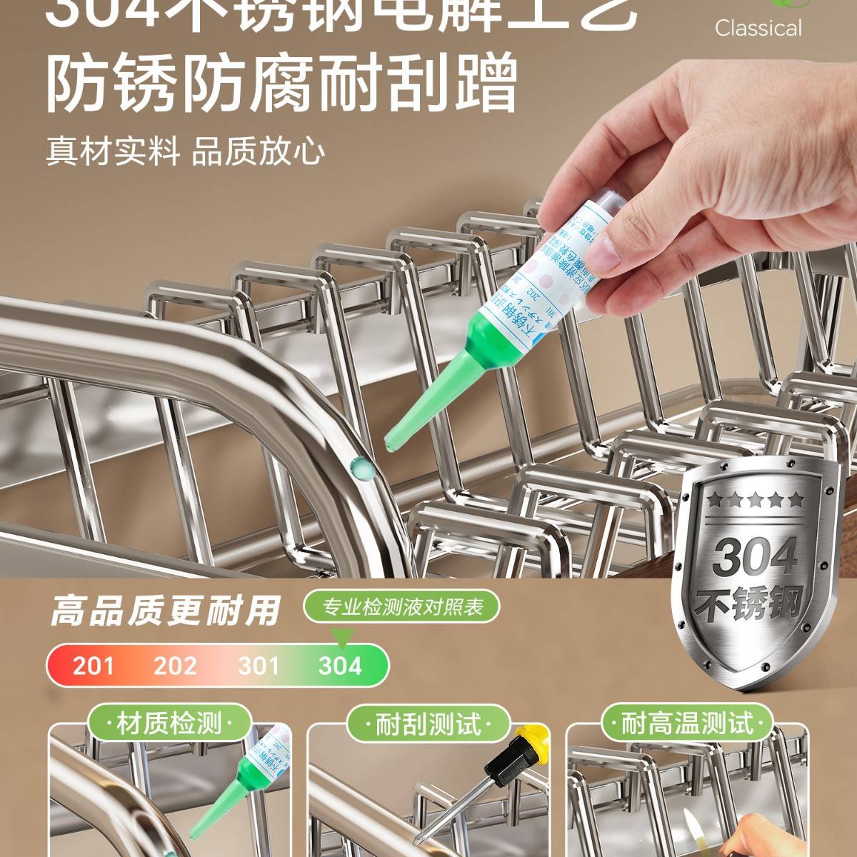 德国新款不锈钢碗碟收纳架厨房置物架多功能台面放碗筷盘沥水碗架