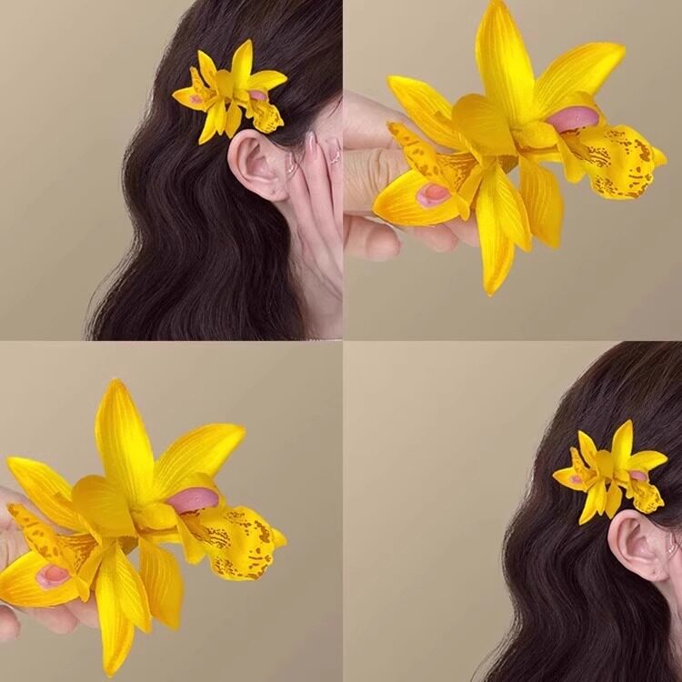 春日油菜黄仿真象牙兰花发夹图片