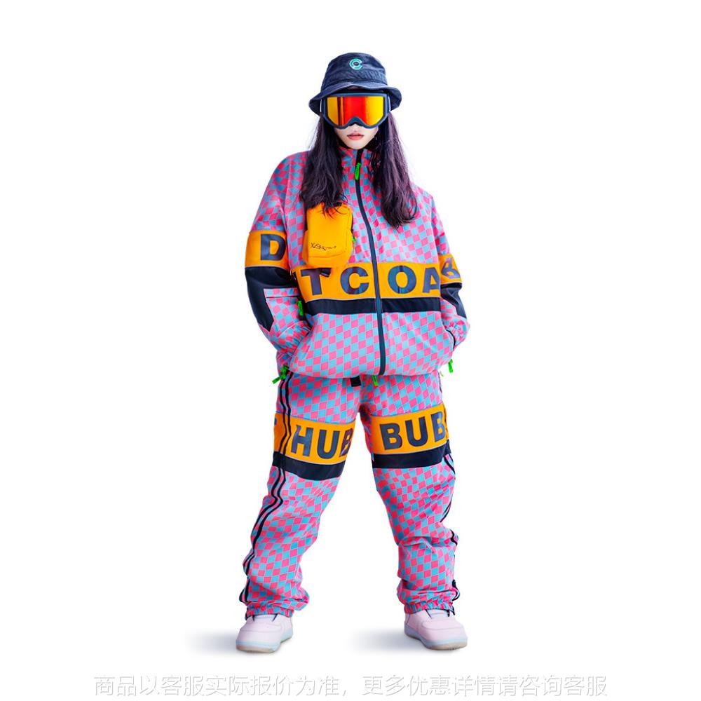 棋盘格滑雪服套装男国潮单板小众连体滑雪服女款上衣滑雪裤