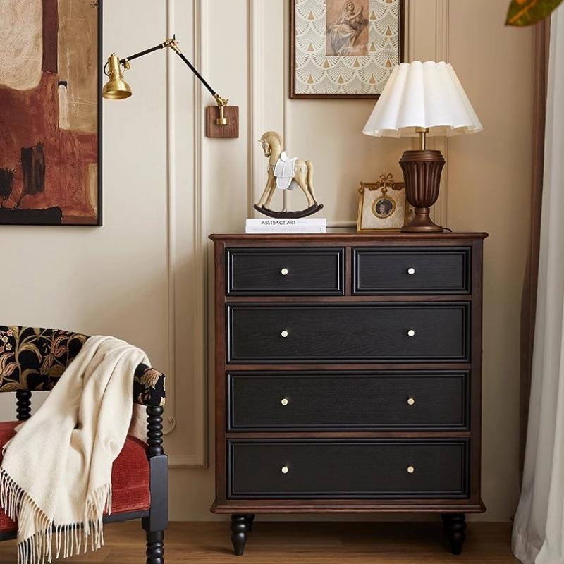 法式复古实木斗柜卧室储物柜床尾收纳柜客厅靠墙大容量边柜抽屉柜