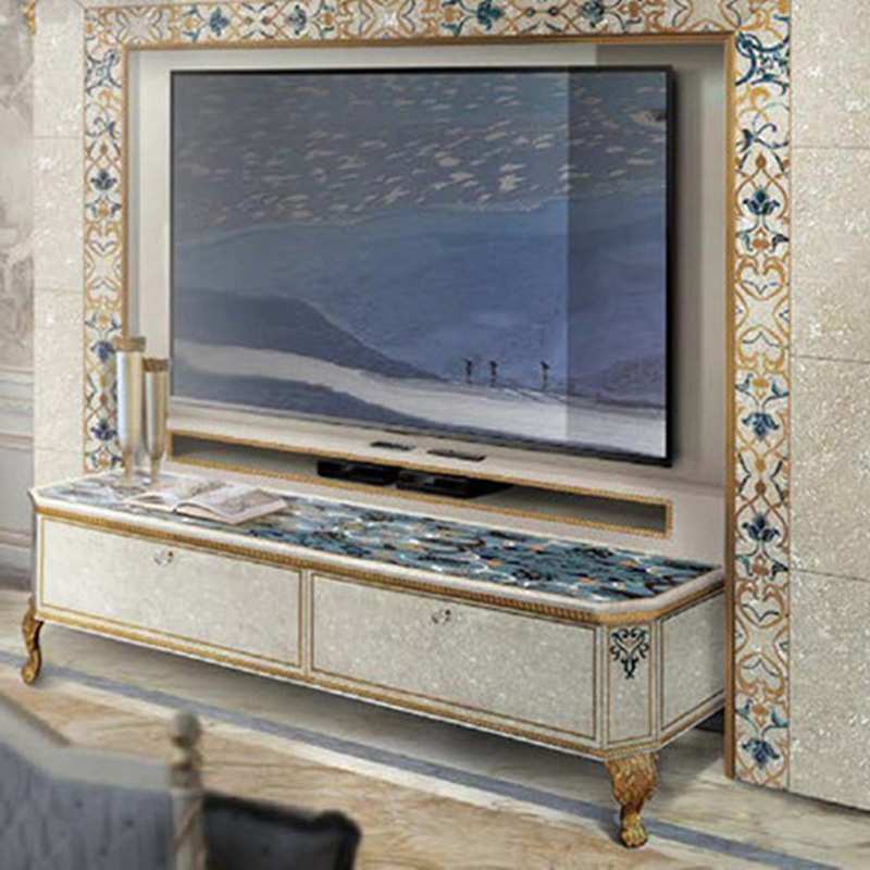 亚历山大意大利贝壳奢华欧式视听柜别墅宫廷法式新古典金箔电视柜